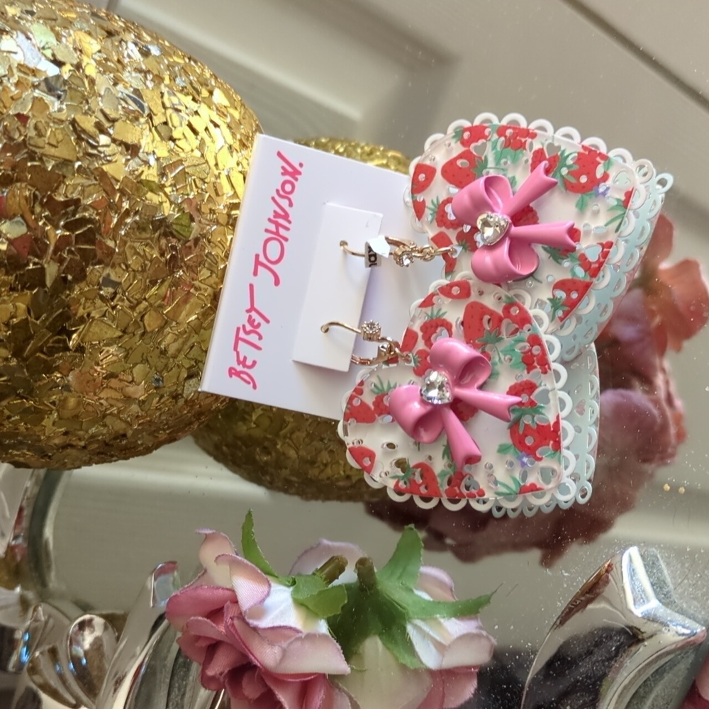 Betsey Johnson Pink Bow Heart Earrings